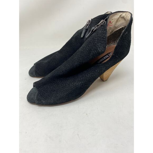 Matt Bernson Women's Size 9.5 Peep Toe Heeled Boot Bootie Black Suede Leather - Picture 2 of 7